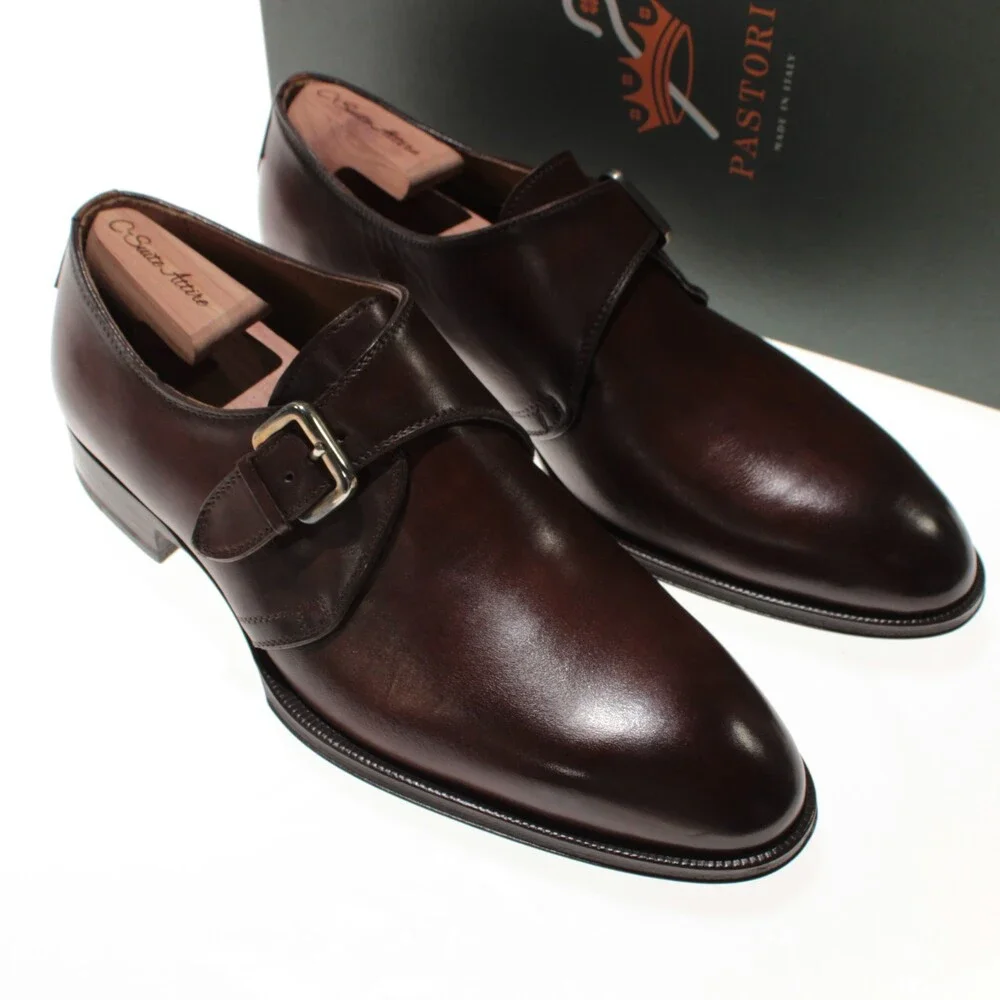 Pastori NWB Single Monk Strap Dress Shoes Size 9 US in Whiskey Brown Leather